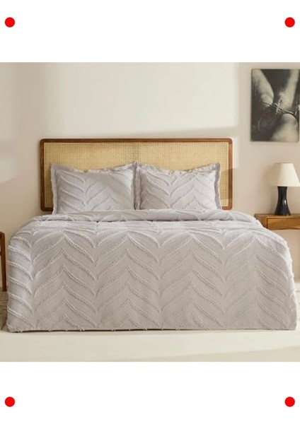 Tek Kişilik Geo Desenli Yatak Örtüsü Takımı Gri