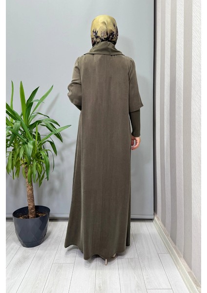 Fermuar ve Triko Detaylı Cupro Elbise Haki T26K-4006 fırsatları