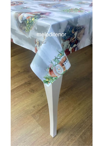 Geyik Noel Baba Kardan Adam Yılbaşı Ağacı ile Yeni Yıl Konsepti Pvc Muşamba Masa Örtüsü