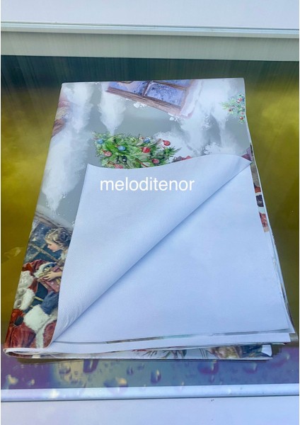 Geyik Noel Baba Kardan Adam Yılbaşı Ağacı ile Yeni Yıl Konsepti Pvc Muşamba Masa Örtüsü modelleri