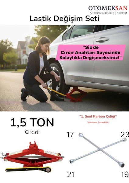 Kriko ve Cırcırlı Bijon Anahtarı Seti | 1.5 Ton Makas Kriko | 1. Sınıf Karbon Çeliği | Maksimum Dayanıklılık