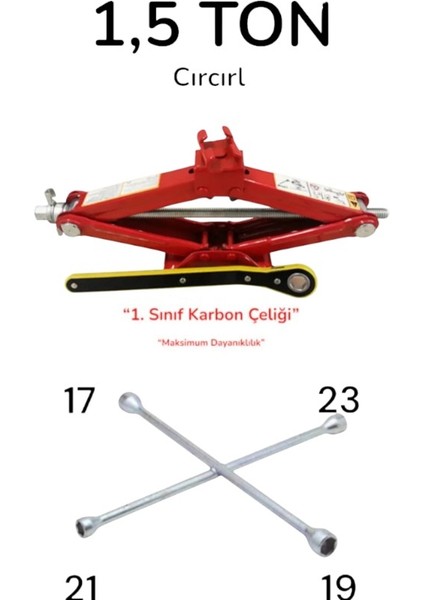 Kriko ve Cırcırlı Bijon Anahtarı Seti | 1.5 Ton Makas Kriko | 1. Sınıf Karbon Çeliği | Maksimum Dayanıklılık modelleri