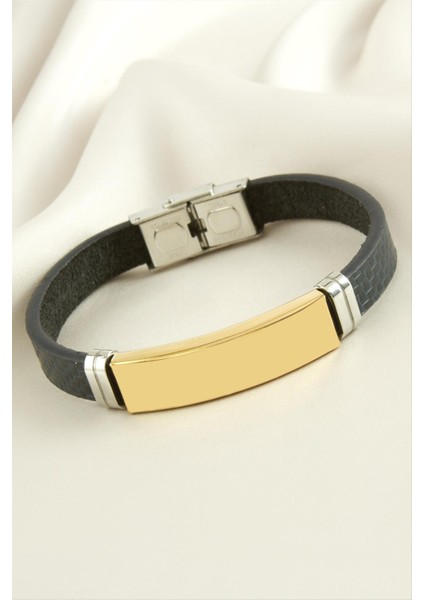 Isim Yazılabilir Deri Çelik Bileklik