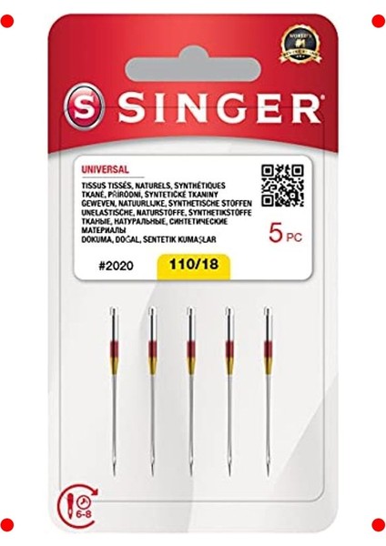 Ev Tipi Dikiş Makinesi Iğneleri – 5 Adet (110/18)