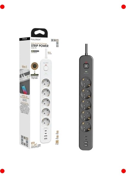 5'li Akım Korumalı Priz USB & Type-C Çıkışlı