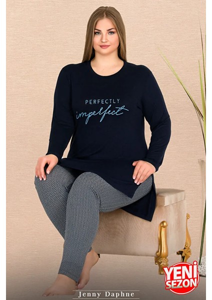 Lady Büyük Beden Gri Renkli Pijama Uzun Kollu Bisiklet Yakalı Dar Paçalı Viskon Kumaş Pijama Takımı