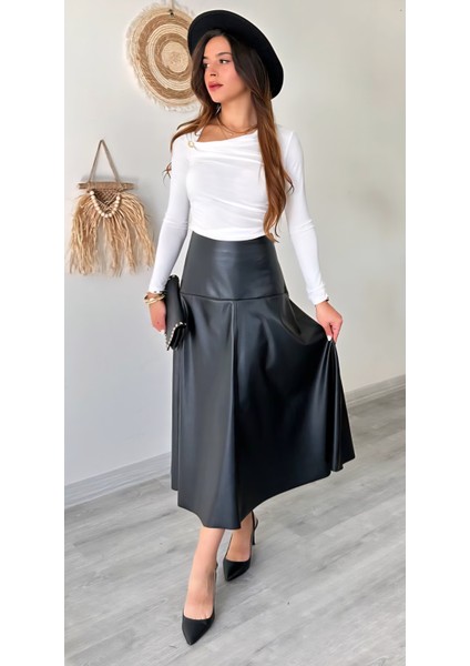 Içi Şardonlu Uzun Suni Deri Etek modelleri