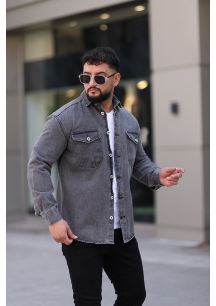 Erkek Kot Gömlek Rahat Kalıp, Çift Cepli Geniş Düğmeli Likrasız Gömlek