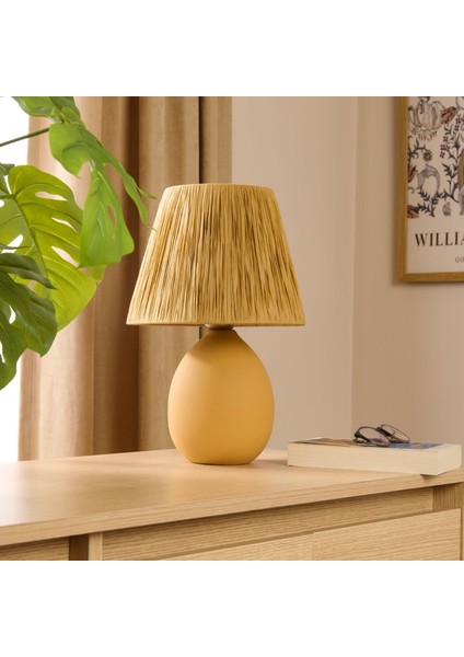 Design Rond Seramik Abajur - Hardal / Sarı - 37X24X24 cm