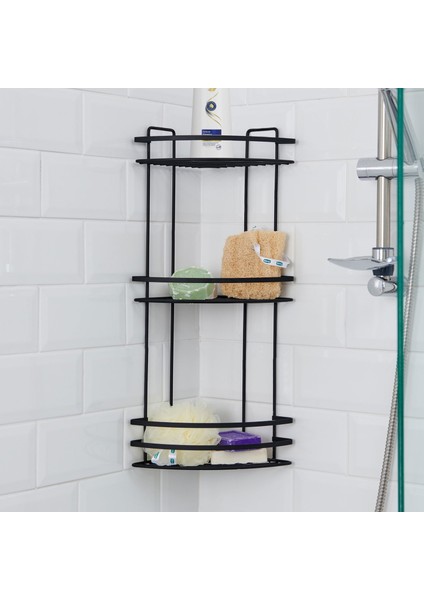 3 Katlı Lamalı Duş Rafı - Siyah