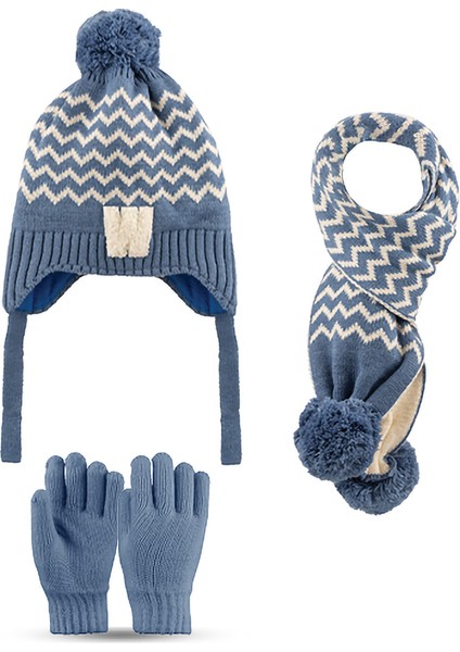 4-8 Yaş 3'lü Takım Erkek Atkı, Eldiven ve Şapka Set Içi Polarlı