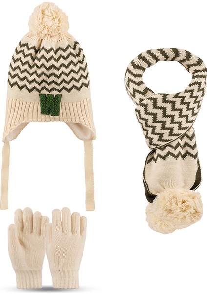 4-8 Yaş 3'lü Takım Erkek Atkı, Eldiven ve Şapka Set Içi Polarlı
