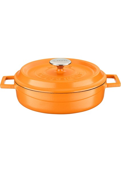 Metal Spring Serisi - Döküm Çok Amaçlı Tencere, Yuvarlak, 24 Cm, Mat, Parlak Siyah Taban, Turuncu