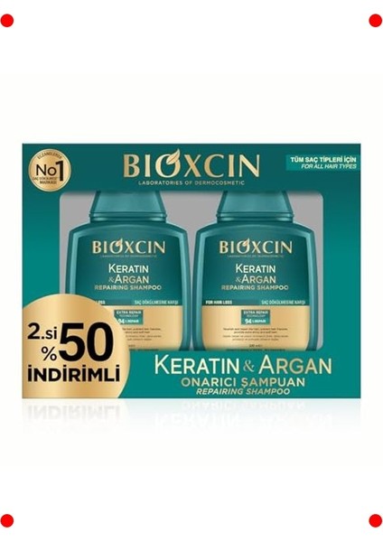 Keratin & Argan Onarıcı Şampuan Seti 2X300ML