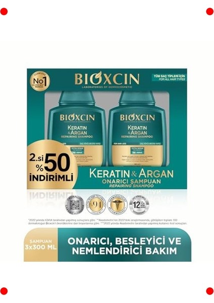 Keratin & Argan Onarıcı Şampuan Seti 2X300ML fiyatları
