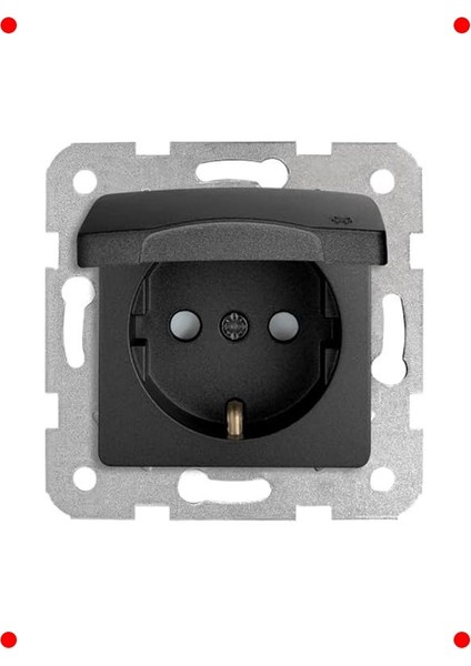 Kapaklı Topraklı Priz, Çarpma Korumalı, Siyah