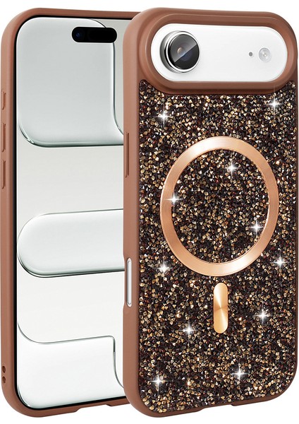 iPhone 17 Air Kılıf Pırlanta Tasarımlı M-Safe Şarj Özellikli Zore Mozaik Silikon Kapak - Desert Tita modelleri