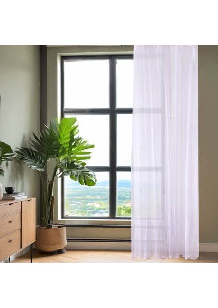 Soft Shaggy Tül Perde - Beyaz - 300X270 cm