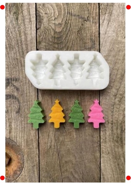 Çam Ağacı Mini Silikon Mum Kalıbı - 4lü Set