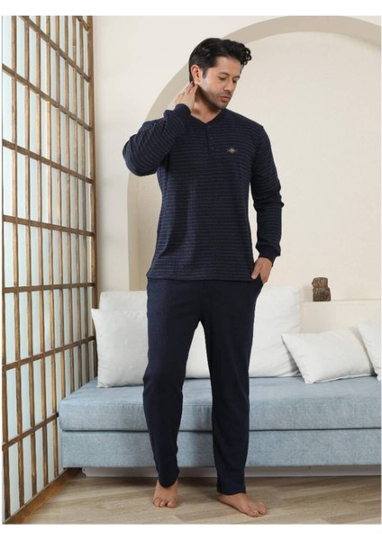 Erkek Pijama Takımı - Lacivert Çizgili Kışlık Interlok 1221UK fiyatları