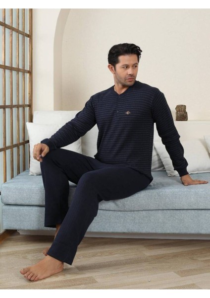 Erkek Pijama Takımı - Lacivert Çizgili Kışlık Interlok 1221UK modelleri
