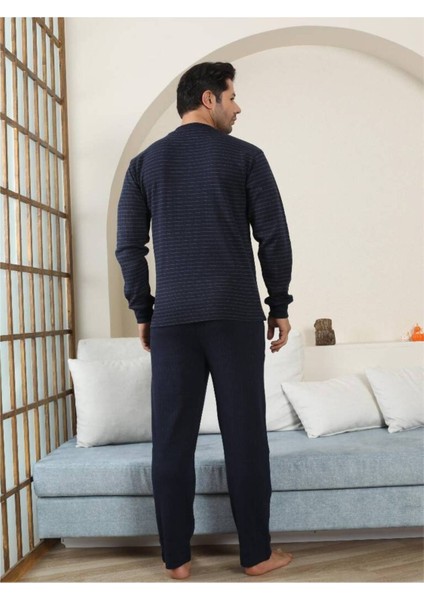 Erkek Pijama Takımı - Lacivert Çizgili Kışlık Interlok 1221UK indirimleri