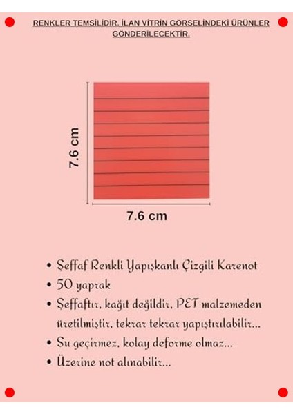 Şeffaf Renkli Çizgili Yapışkanlı Not Kağıdı - Sarı modelleri