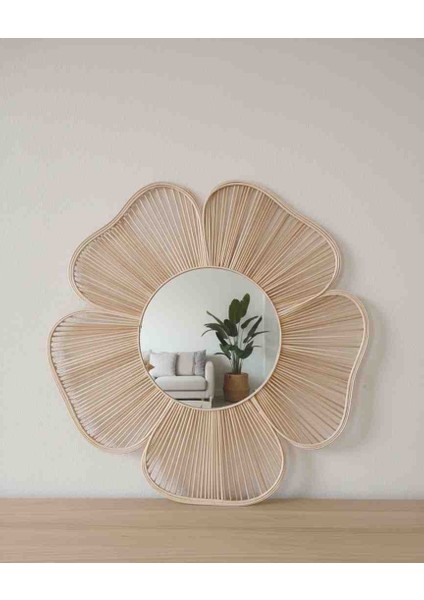 Rattan Çiçek Ayna Çocuk Odası Salon Duvar Aynası