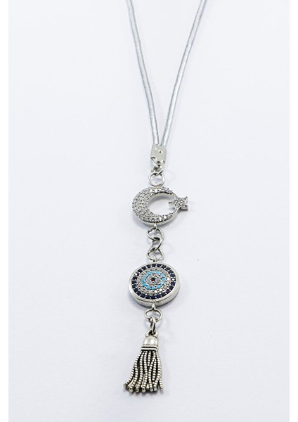 Parlak Taşlı Ay Yıldızlı Nazar Boncuğu Araba Dikiz Ayna Süsü, Gümüş Renkli Yeni Araba Hediyesi fiyatları