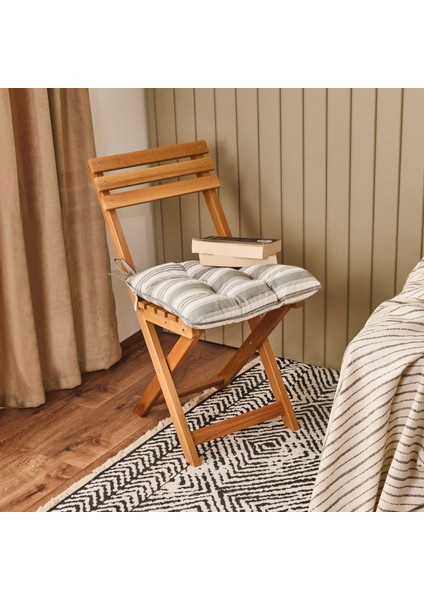 Soft Pute Sandalye Minderi - Ekru / Yeşil - 43X43 cm