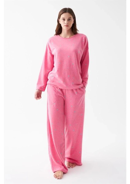 Kadın Oversize Pembe Puantiyeli Pamuklu Kalın Pijama Takımı fiyatları