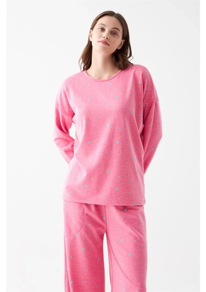 Kadın Oversize Pembe Puantiyeli Pamuklu Kalın Pijama Takımı indirimleri