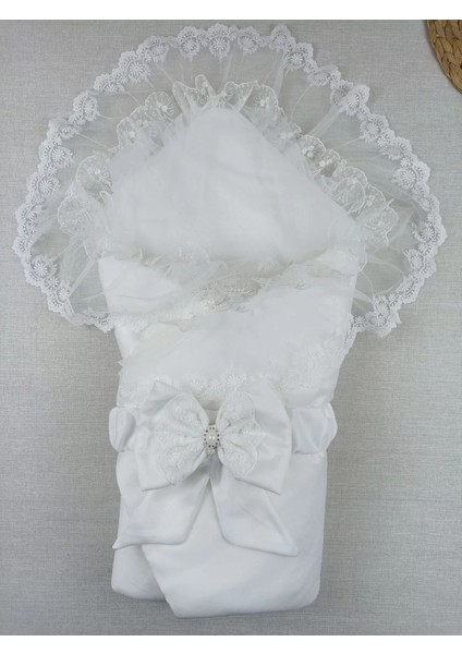 Yenidoğan Ipek Pamuklu Inci Lüks Kundak Bebek Battaniyesi Ekru