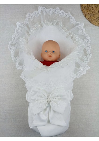 Yenidoğan Ipek Pamuklu Inci Lüks Kundak Bebek Battaniyesi Ekru fiyatları