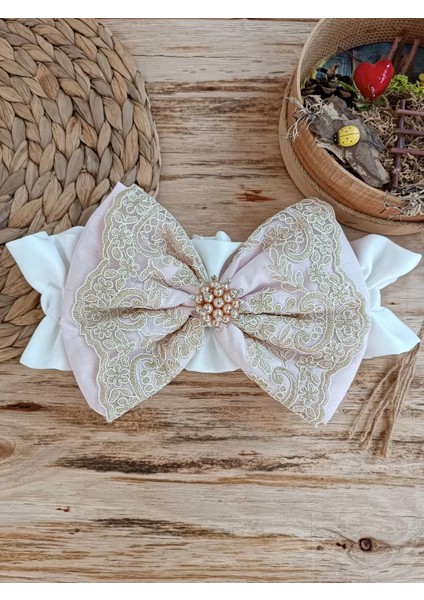 Yenidoğan Kuzulu Taç Nakış Güpürlü Fiyonklu Duvaklı Prizma Taş Unisex Kundak Bebek Battaniyesi Pembe