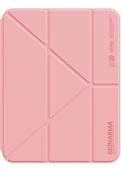iPad Air 11 2024 Uyumlu Kılıf Skinarma Kalemlikli Arkası Şeffaf Standlı Magnetik Zeta Kılıf Pembe
