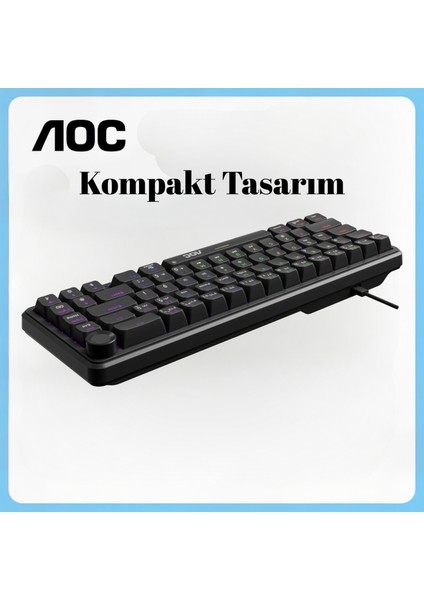 GK320 Mekanik Oyuncu Klavyesi, 66 Tuş Kompakt, Rainbow Aydınlatma, Ses Kontrol Knob, Kablolu USB modelleri