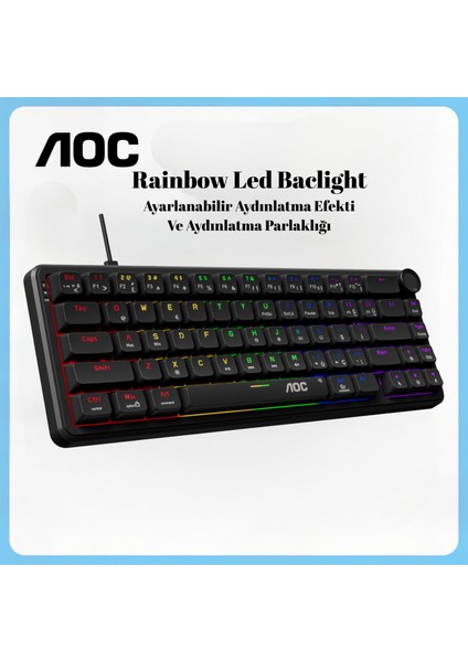 GK320 Mekanik Oyuncu Klavyesi, 66 Tuş Kompakt, Rainbow Aydınlatma, Ses Kontrol Knob, Kablolu USB fırsatları