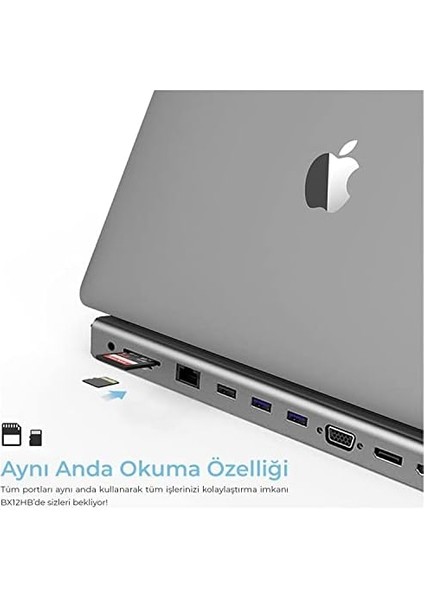 BX12HB 11&apos;i 1 USB C Hub, 4K Hdmı, Dp, Vga, Görüntü Aktarımı, 100W Pd, 3x USB 3.0 Girişi, 1 Gigabit Ethernet, Micro Sd/sd Girişi, 3,5 Mm. Pro Için Multiport Bağlantı Noktası. fiyatları