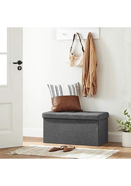 Saklama Alanlı Oturma Bankı, Oturma Sandığı, Tabure, Saklama Kutusu, Ayak Koyma Yeri, Katlanabilir, 300 Kg&apos;a Kadar Taşıyabilir, 80 L, 76 x 38 x 38 Cm,, Koyu Gri, SPF47K modelleri