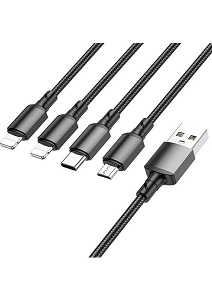 Borofone 4in1 USB Kablo Lightning + Micro + Type-C 4&apos;ü 1 Arada Lightning/micro-Usb/usb-C Için Şarj Kablosu 1metre 2A Akım BX72 (2x Lightning+Type-C+Micro Uçlu Kablo) fiyatları