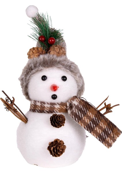 Yılbaşı Süsü Kardan Adam Yılbaşı Dekor Şapkalı Beyaz 15X11X19 Cm.