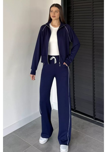 Kadın Şerit Detaylı Fermuarlı Eşofman Takımı P-00019042