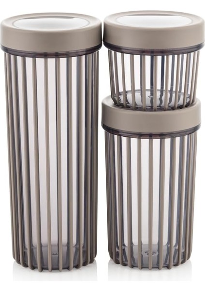 3&apos;lü Çevir Aç Kapak Kavanoz Plastik Saklama Kabı Seti, Büyük, Orta, Küçük, 3 Boy (Bej)