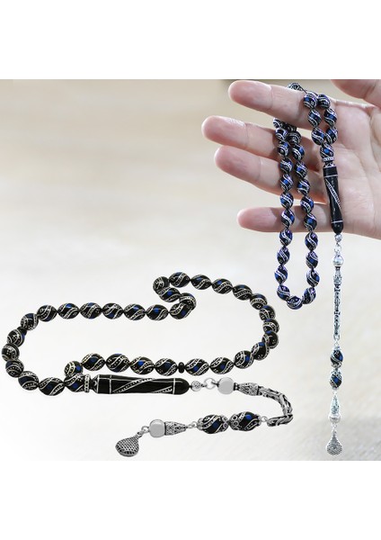 925 Ayar Gümüş Kral Zincir Püsküllü Gümüş Firuze Işlemeli Arpa Kesim Erzurum Oltu Taşı Tesbih fiyatları