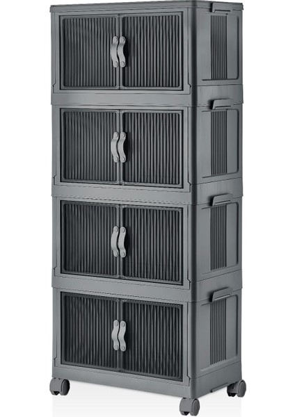 4 Kat Portatif Organizer Tekerlekli Çok Amaçlı Katlanabilir Dolap, Kapaklı Düzenleyici Raf Mutfak,, Çocuk Odası, Garaj ve Ardiye Için Toparlayıcı Ünite, Stop Tekerlekli (Antrasit)