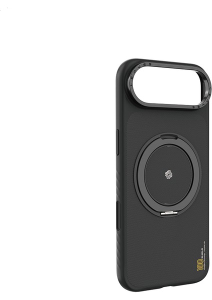 iPhone 17 Air Uyumlu Kılıf M-Safe Şarj Özellikli Metal Standlı Lenyes CK225 Kevlar Kapak Siyah