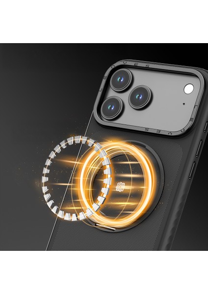 iPhone 17 Air Uyumlu Kılıf M-Safe Şarj Özellikli Metal Standlı Lenyes CK225 Kevlar Kapak Siyah indirimleri