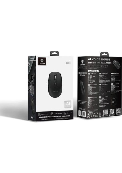 WS106 Yapay Zeka Destekli Çift Bluetooth Bağlantılı 2.4g Kablosuz Mouse 1200 Dpı Siyah