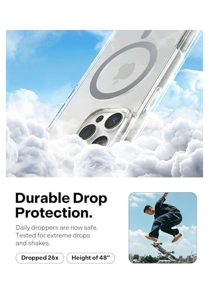 16 Pro Max ile Uyumlu Ince Magsafe Kılıf Capella Mag Sararma Karşıtı Hava Kanalı Teknolojisi Askeri Sınıf Koruma Clear Gray Şeffaf Kapak - ACS08301 modelleri